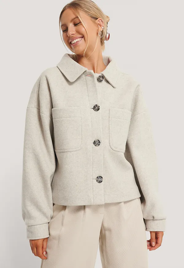 NA-KD Oversize, Kort Jacka I Ullblandning - Grey