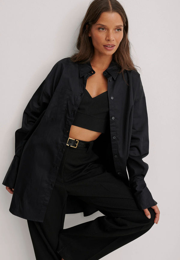 NA-KD Oversize skjorta med ficka - Black