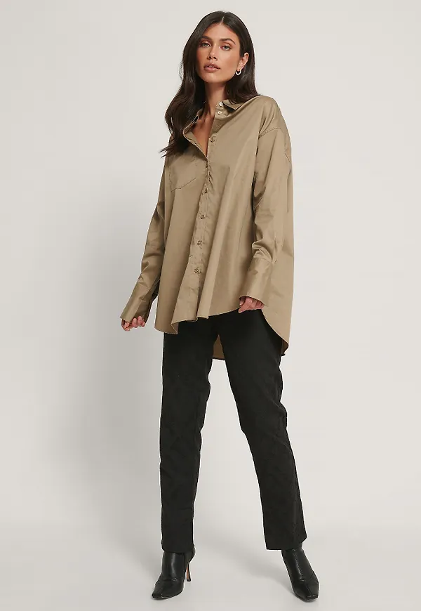 NA-KD Oversize skjorta med ficka - Brown