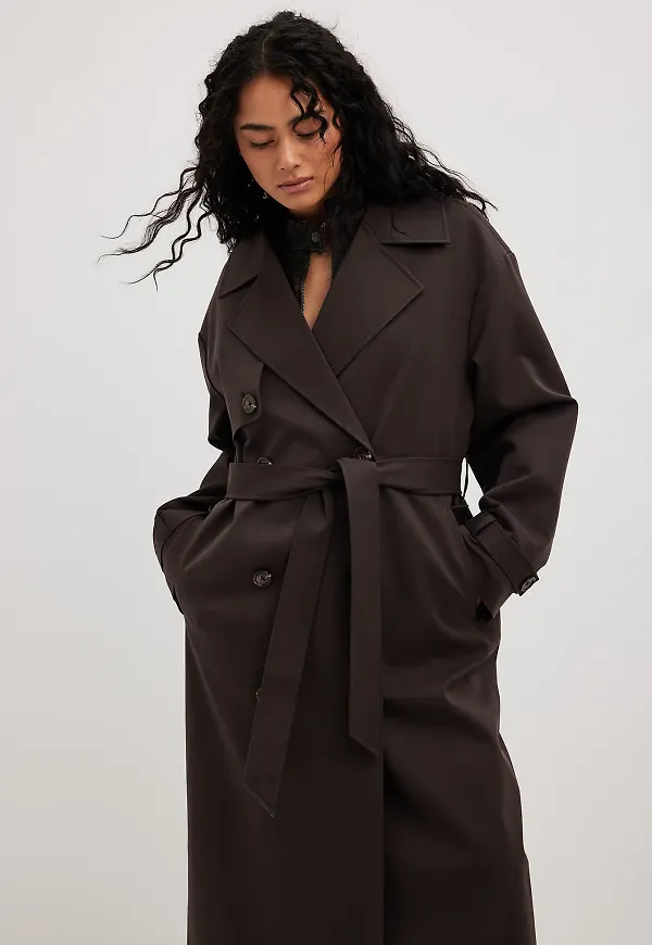 NA-KD Oversize trenchcoat - Brown