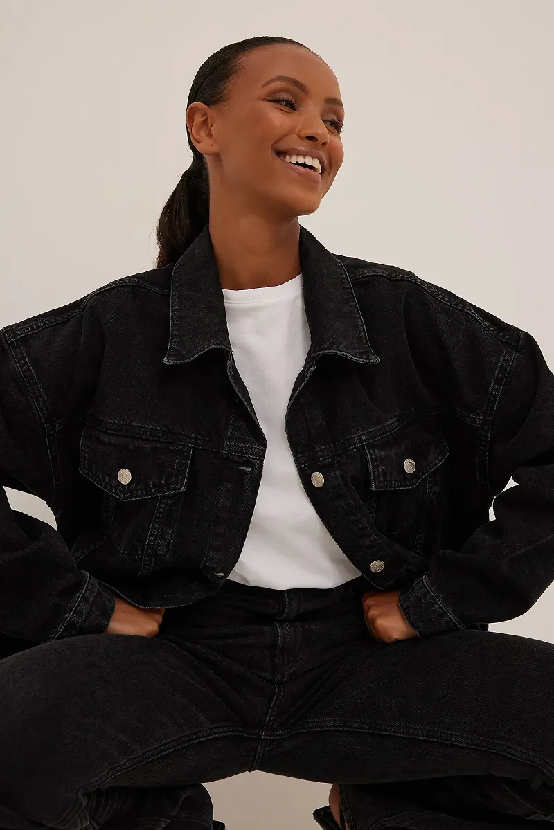 NA-KD Oversized denimjacka med fickdetaljer - Black