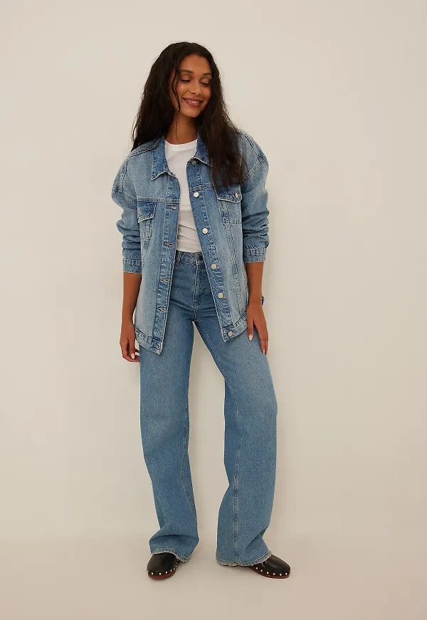 NA-KD Oversized denimjacka med fickdetaljer - Blue