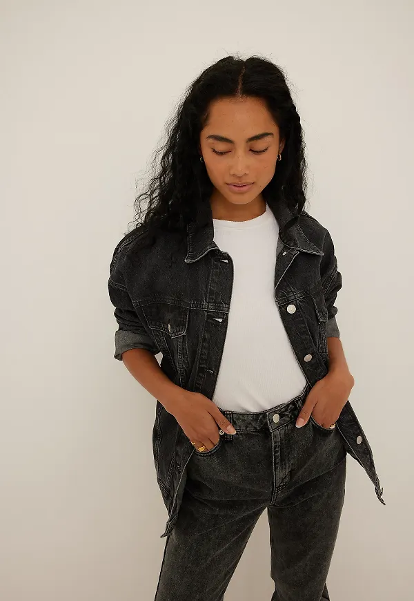 NA-KD Oversized denimjacka med fickdetaljer - Grey