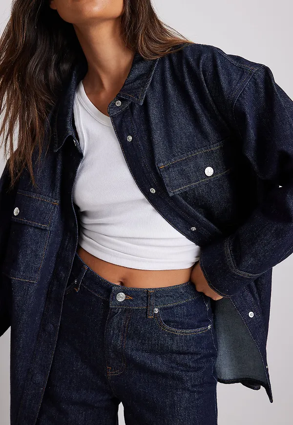 NA-KD Oversized denimskjorta med fickdetaljer - Blue