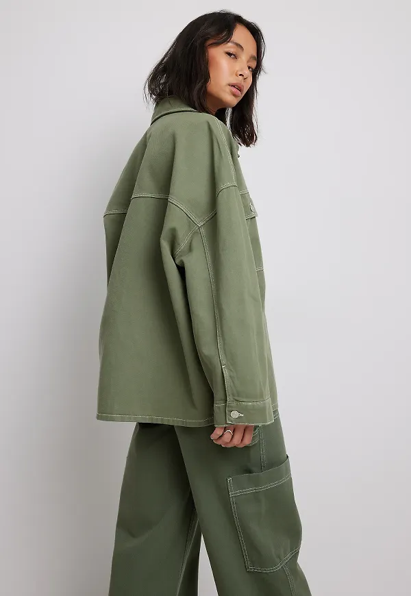 NA-KD Oversized denimskjorta med fickdetaljer - Green