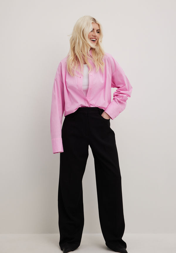 NA-KD Oversized långärmad skjorta i bomull - Pink