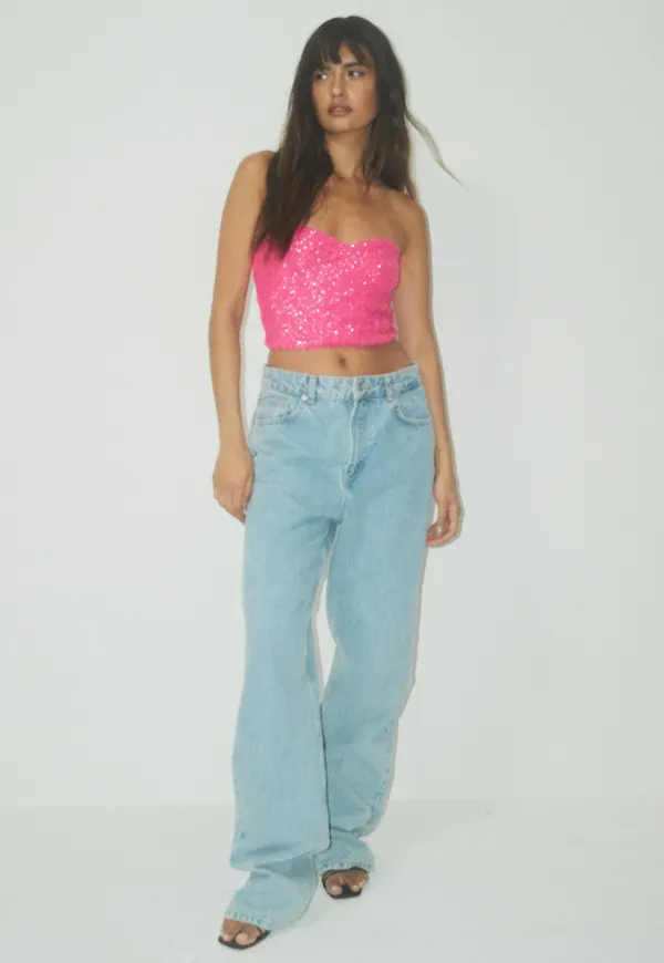 NA-KD Party Bandeau-topp med paljetter - Pink