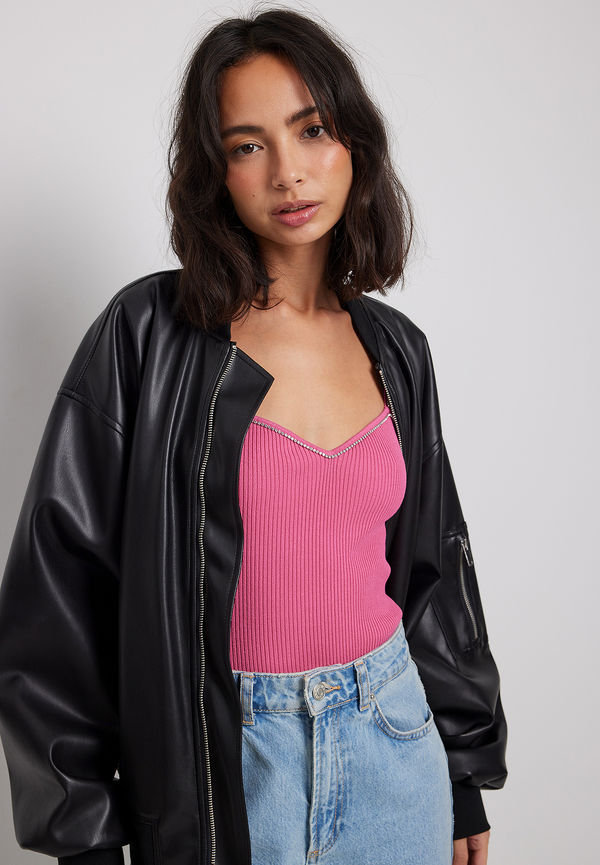 NA-KD Party Finstickad Topp med strassdetalj - Pink