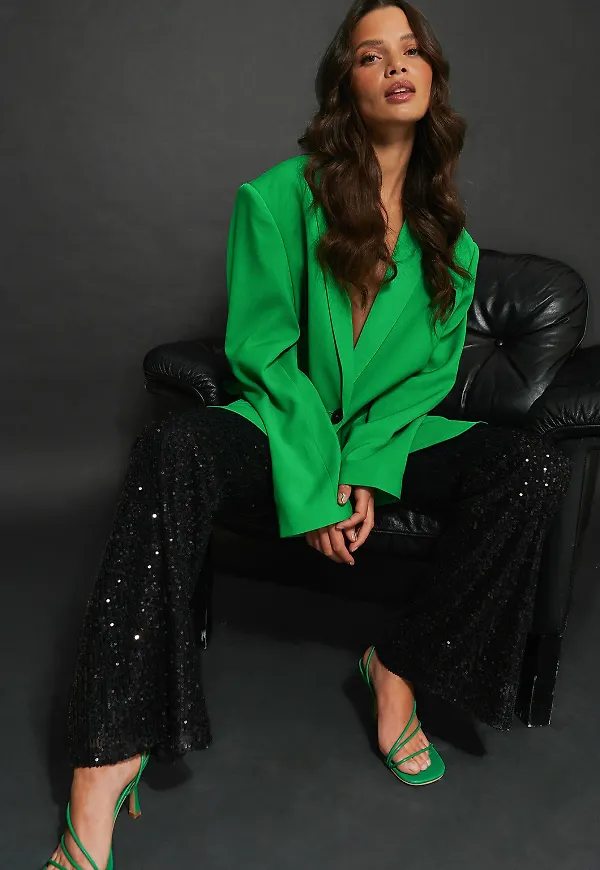 NA-KD Party Flare Sequin Pants - Black