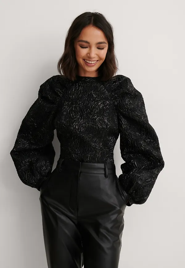 NA-KD Party Jacquard Metallic Blouse - Black