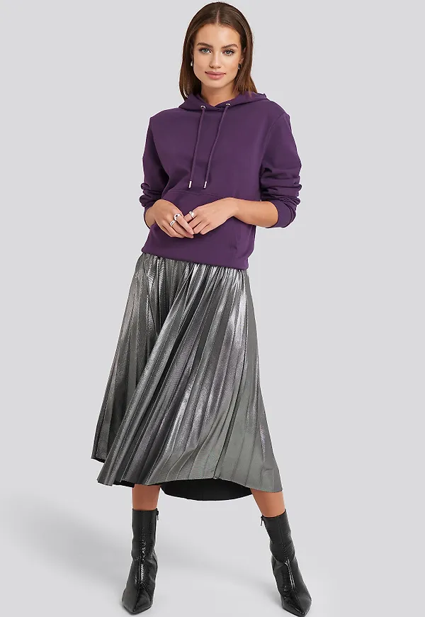NA-KD Party Midi Pleated Skirt - Silver