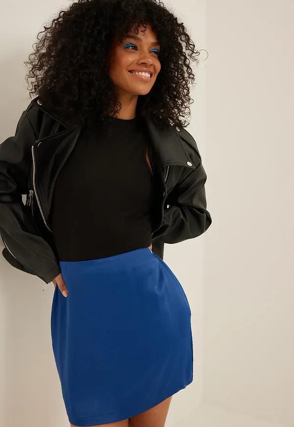 NA-KD Party Minikjol i satin - Navy