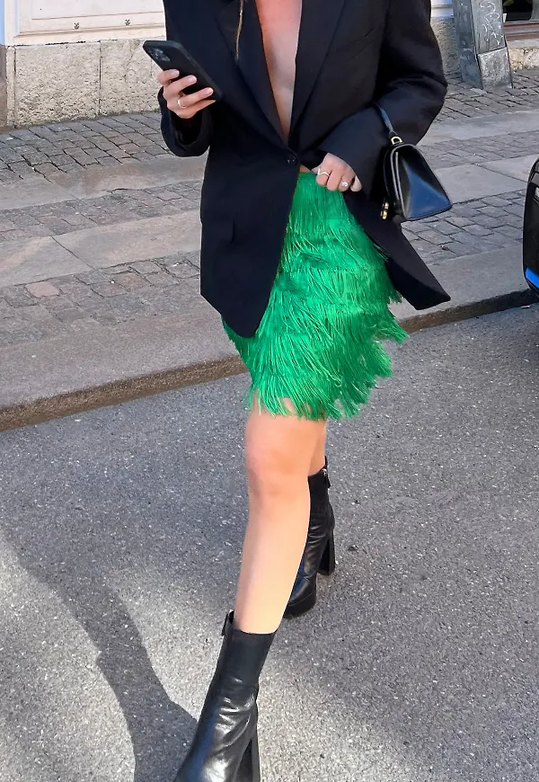 NA-KD Party Minikjol med fransar - Green