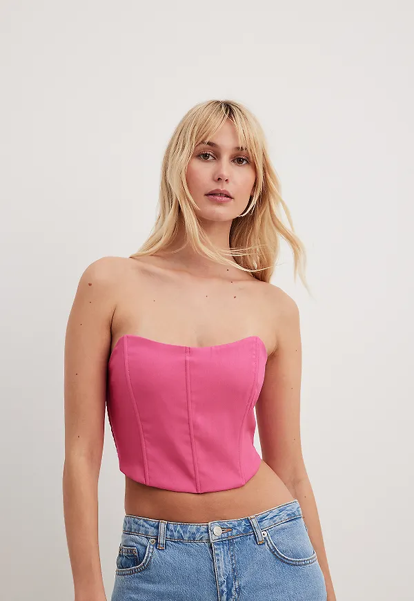 NA-KD Party Recycled Korsett-topp med smock bak - Pink