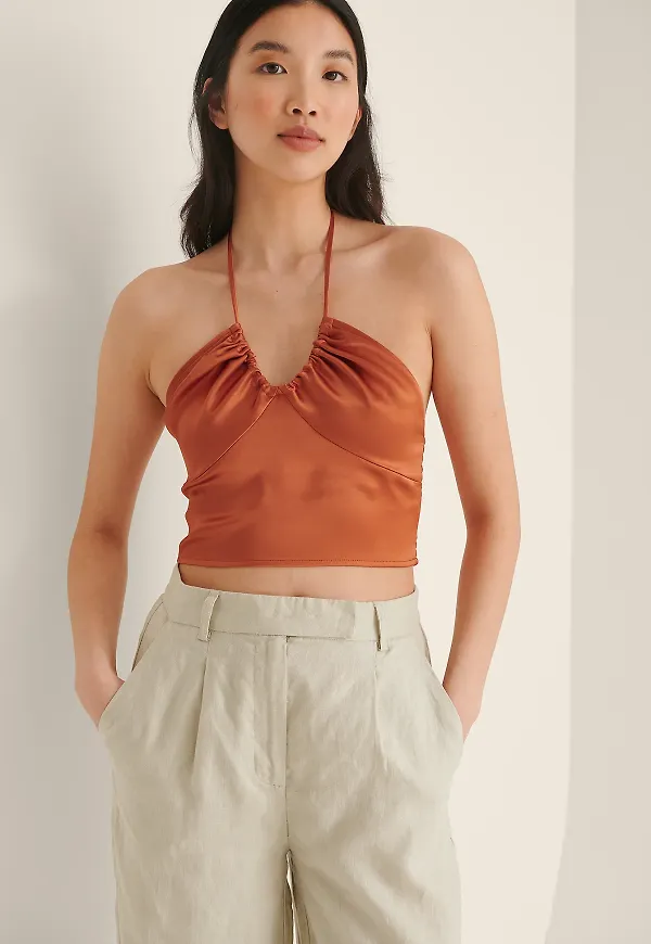 NA-KD Party Recycled satintopp - Brown