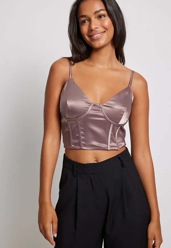 NA-KD Party Satin korsettopp - Purple
