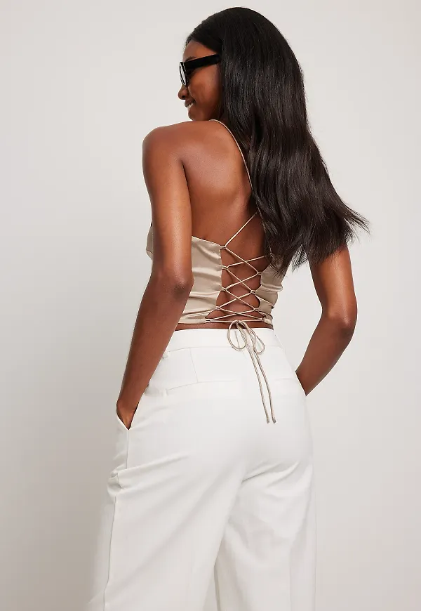 NA-KD Party Satintopp - Brown,Beige