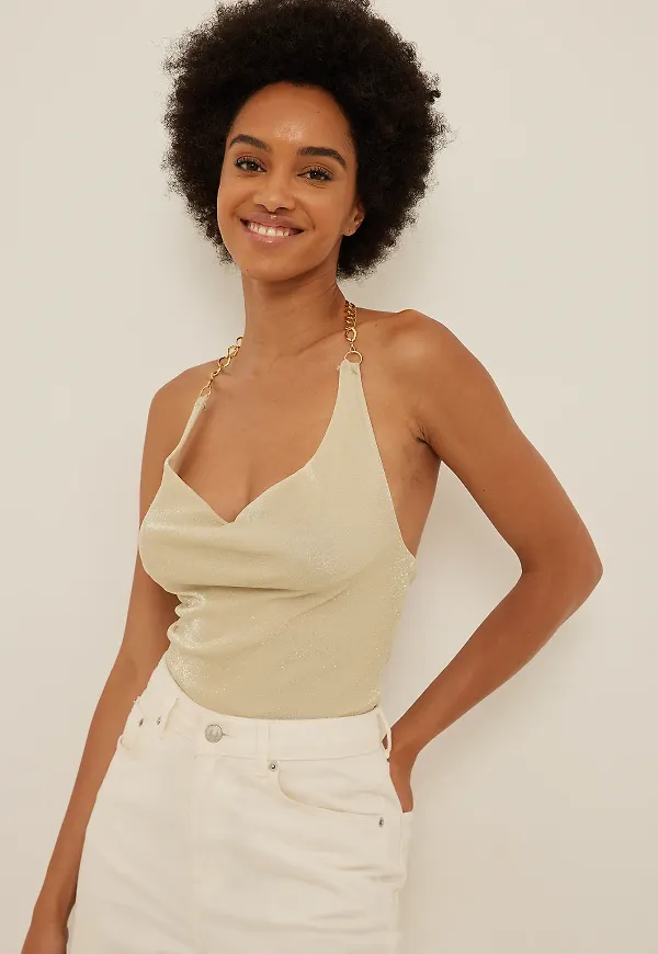 NA-KD Party Singlet med vattenfallseffekt - Beige
