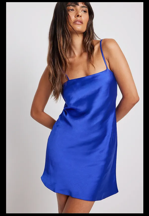 NA-KD Party Slip-dress i satin - Blue