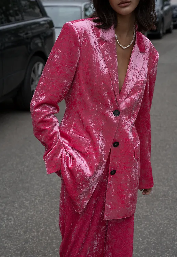NA-KD Party Velvet Blazer - Pink