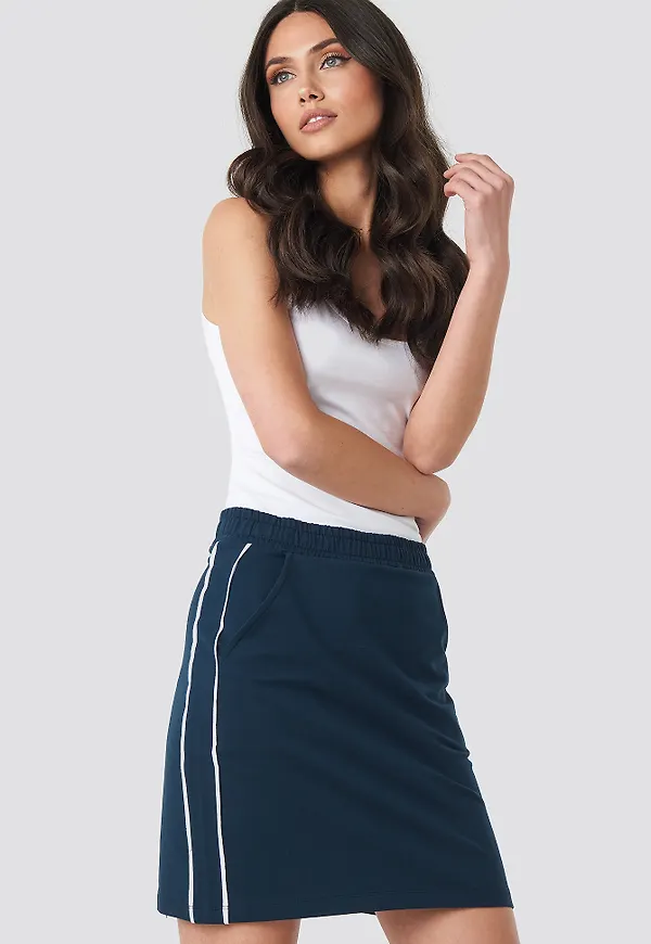 NA-KD Piping Detail Mini Skirt - Blue