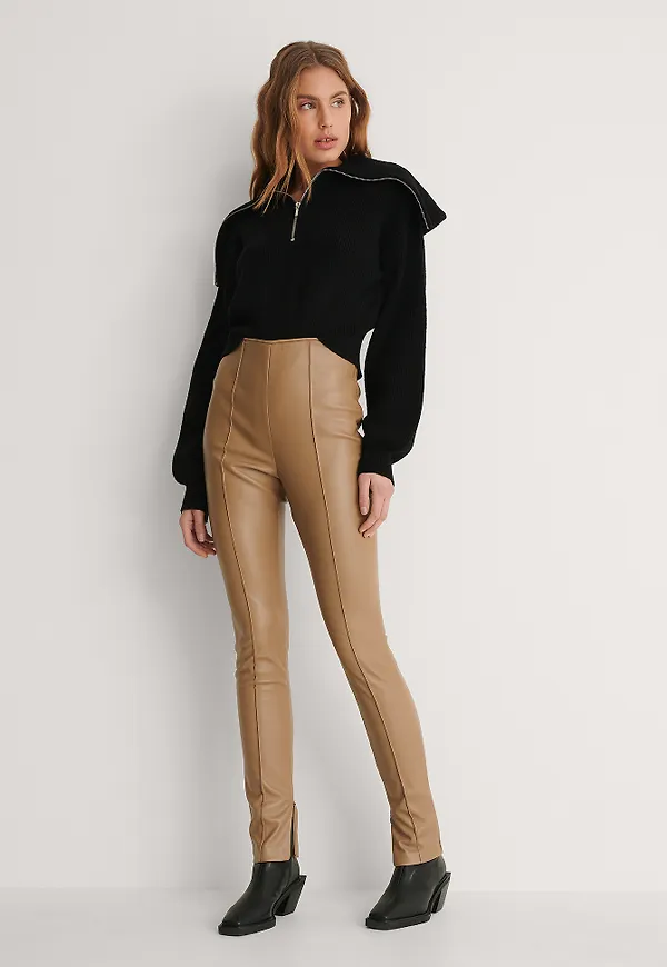 NA-KD Pu-Leggings - Beige