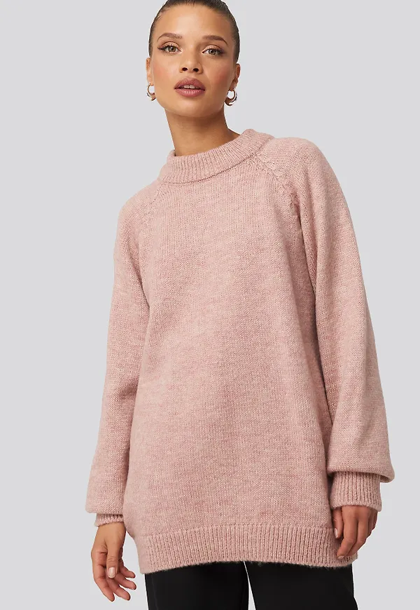 NA-KD Raglan Sleeve Knitted Sweater - Pink