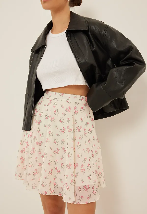 NA-KD Reborn Recycled chiffongkjol - Offwhite,Flower
