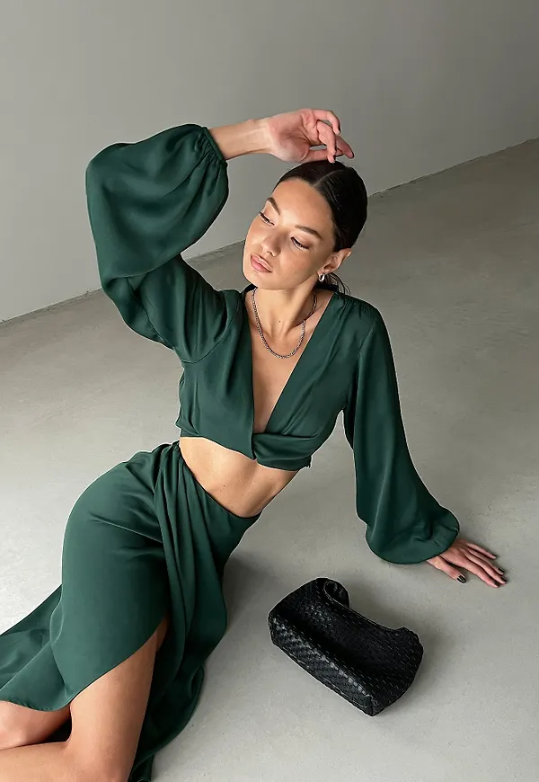 NA-KD Reborn Recycled satinkjol - Green