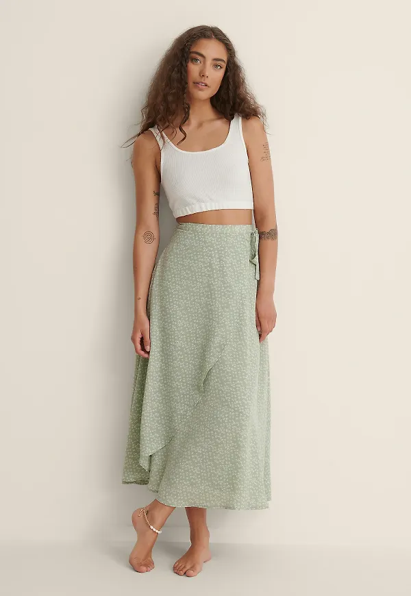 NA-KD Recycled omlottkjol - Green,Flower