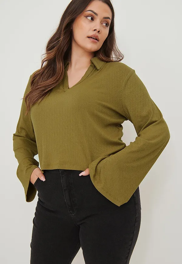 NA-KD Recycled topp med kragdetalj - Green