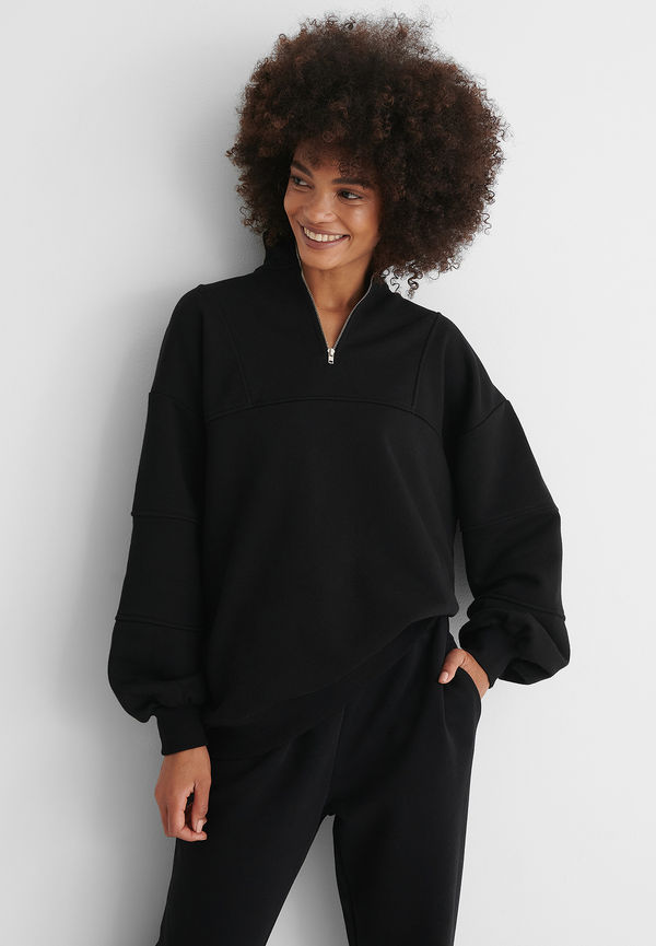 NA-KD Retro-Tröja Med Dragkedja - Black