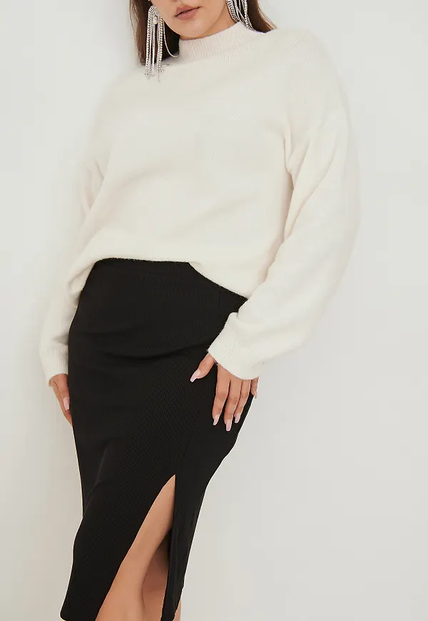 NA-KD Ribbad minikjol med slits - Black