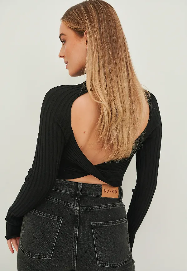 NA-KD Ribbad Topp - Black