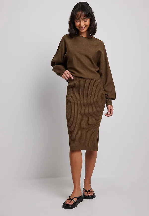 NA-KD Ribbstickad kjol - Brown