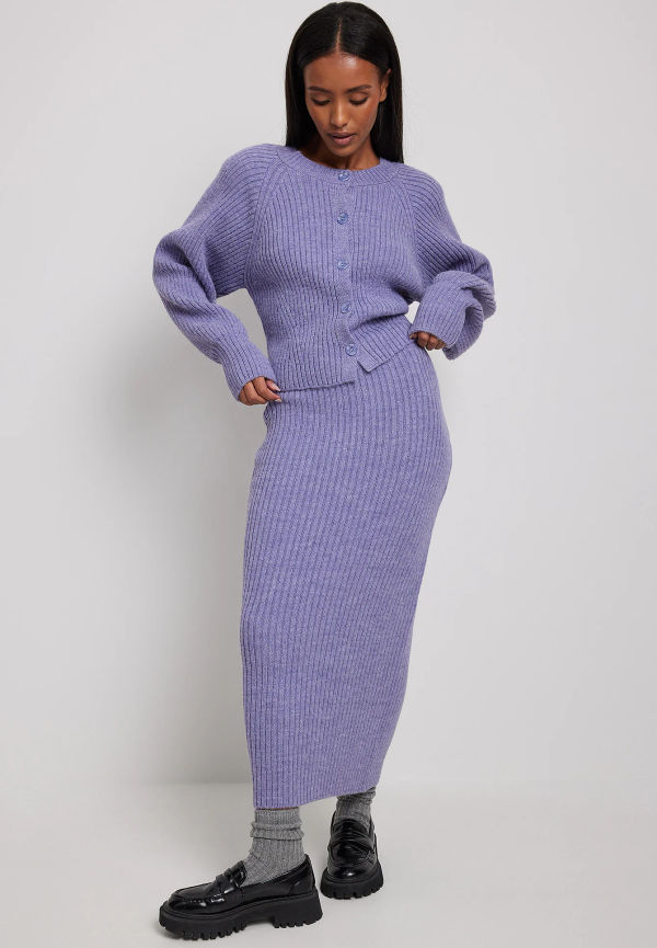 NA-KD Ribbstickad midikjol - Purple