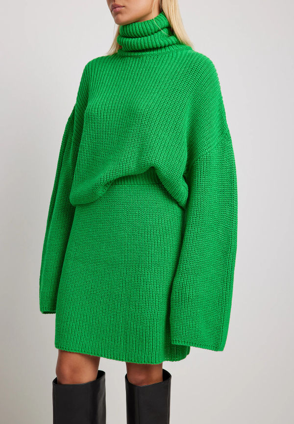 NA-KD Ribbstickad minikjoll - Green