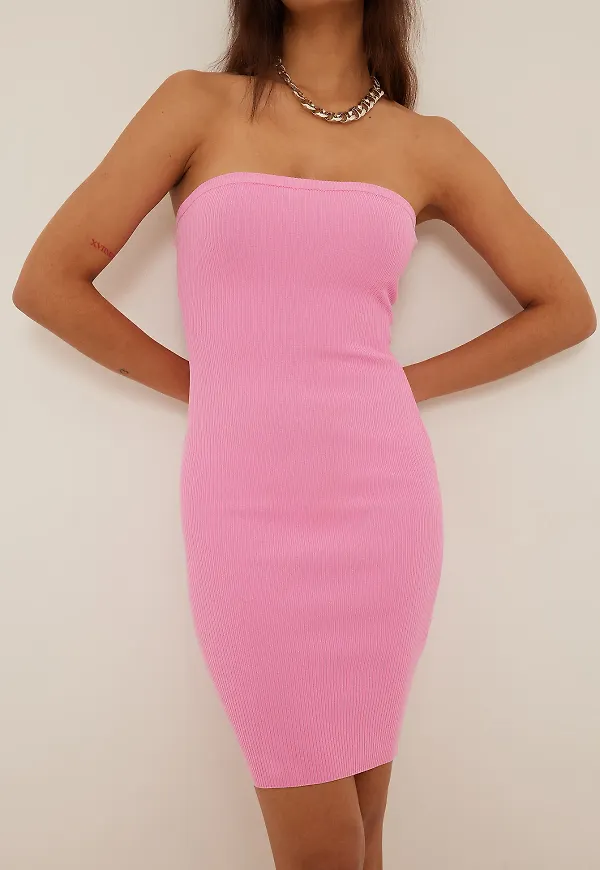 NA-KD Ribbstickad minikänning - Pink