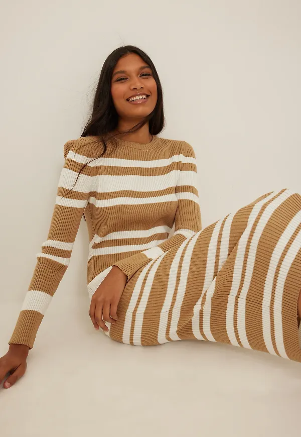 NA-KD Ribbstickad randig klänning - Stripe