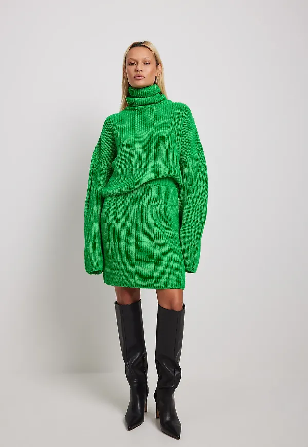 NA-KD Ribbstickad tröja med halvpolo - Green