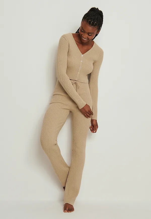NA-KD Ribbstickade byxor - Beige