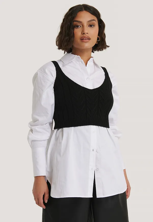 NA-KD Ribbstickat Linne - Black