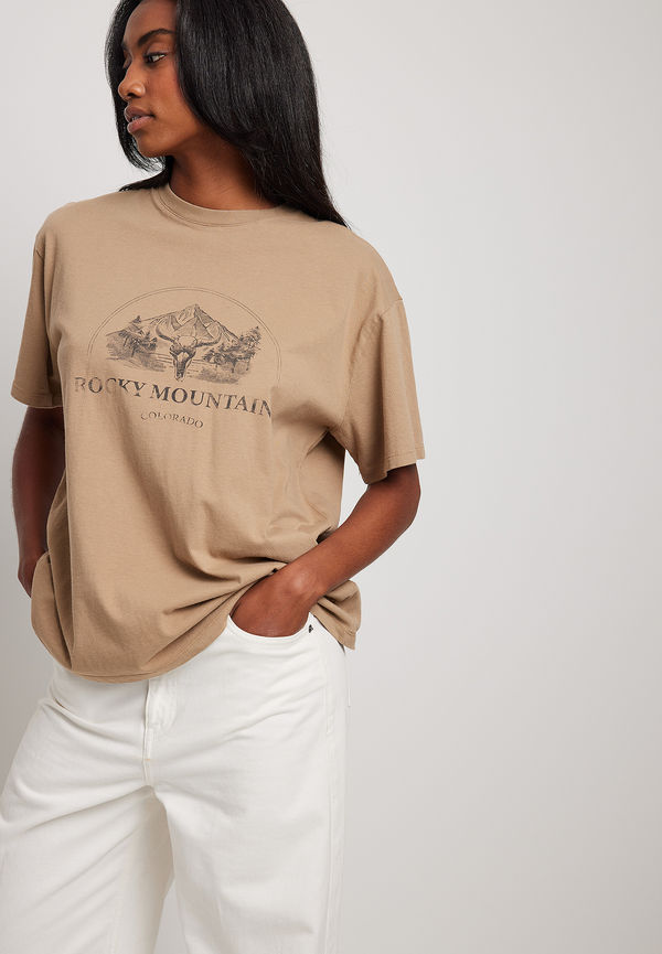 NA-KD Rocky Mountains oversized t-shirt - Beige