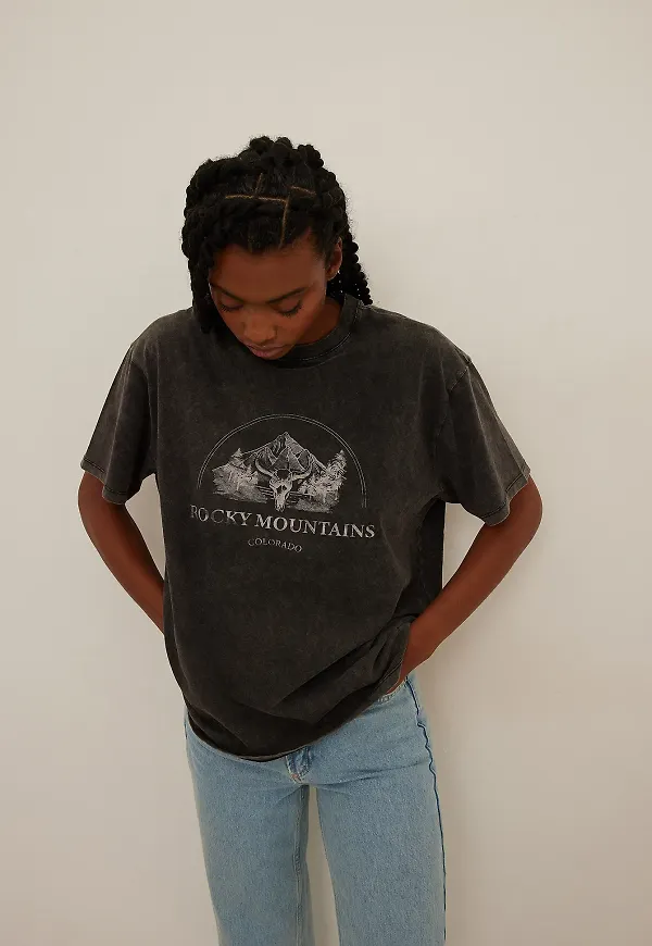 NA-KD Rocky Mountains oversized t-shirt - Black