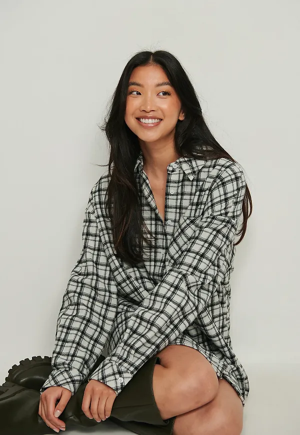 NA-KD Rutig overshirtklänning - Checkered