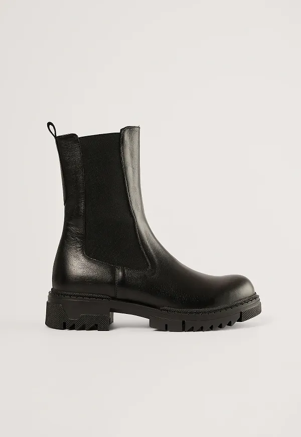 NA-KD Shoes Ankelboots i läder - Black