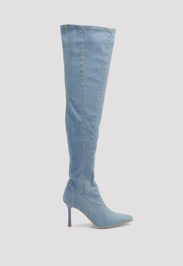 NA-KD Shoes Denim Overknee Boots - Blue