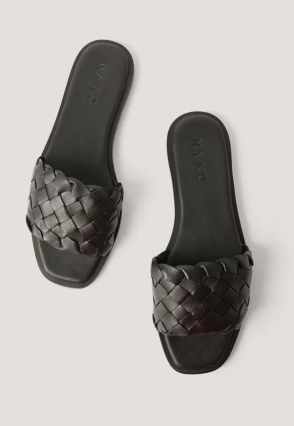 NA-KD Shoes Flätade Lädersandaler - Black