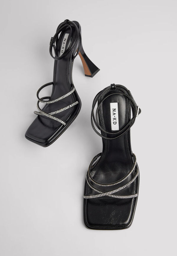 NA-KD Shoes Klackskor med fyrkantig tå och strass - Black