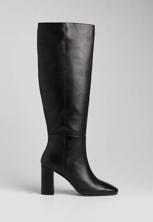 NA-KD Shoes Knähöga läderstövlar - Black